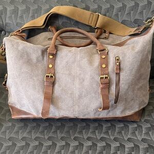 Canvas Leather Duffel Stylish Brown and Gray Bag
